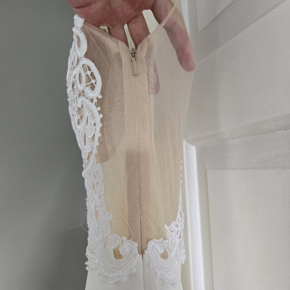 Tara Keely lace applique sheer ivory chiffon flowy wedding dress sz Small 2/4 - Picture 9 of 16